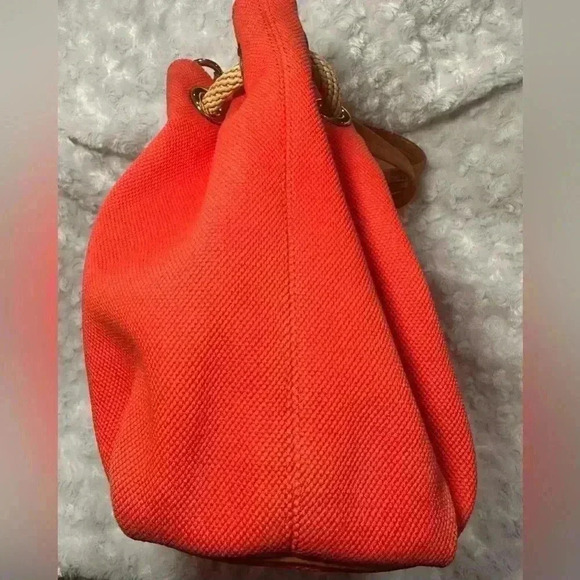 MICHAEL KORS Marina Canvas Drawstring Shoulder Bag Red Orange - Picture 14 of 14